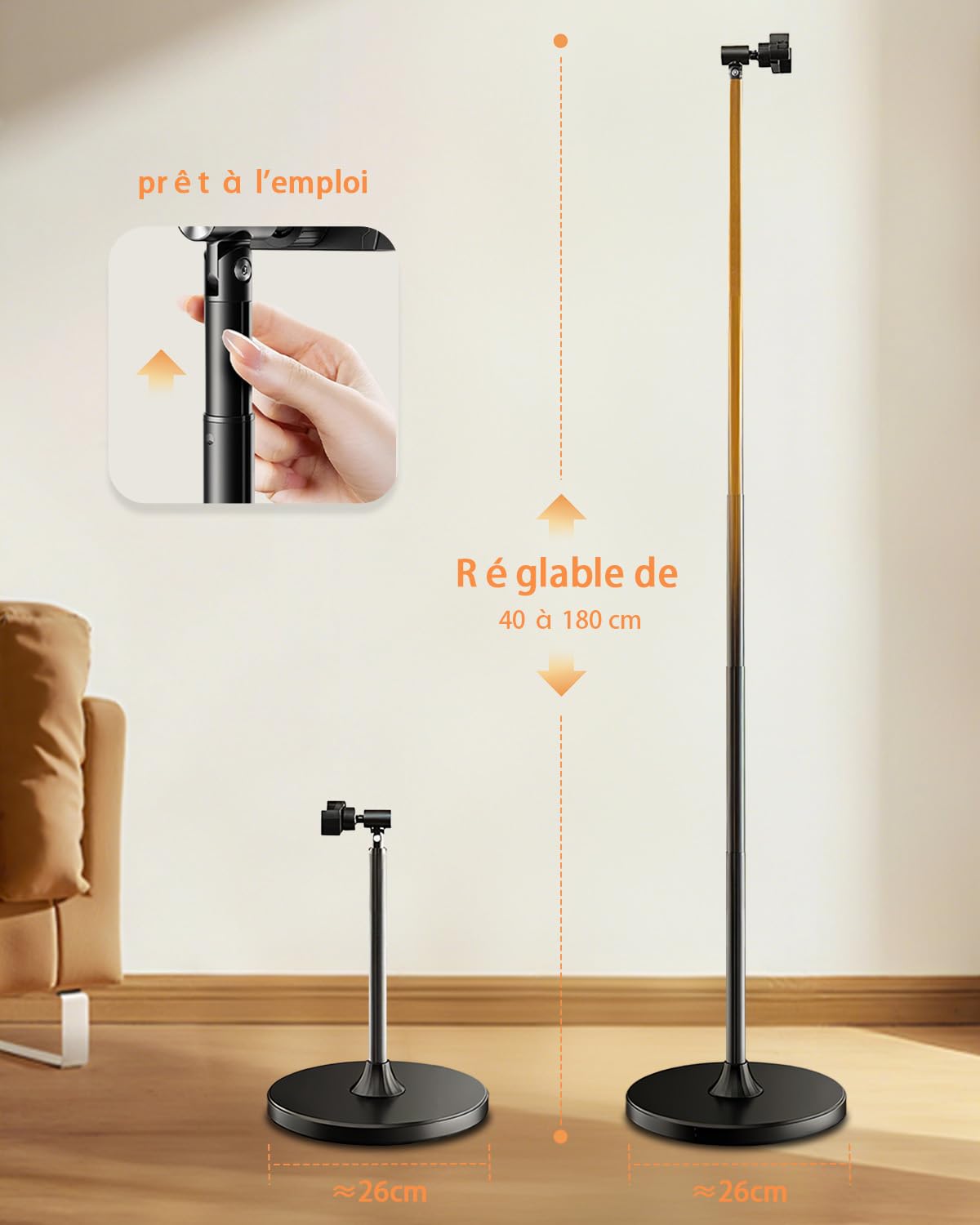 Support Téléphone de Sol 180 cm Réglable en Hauteur, Porte Téléphone pour Filmer & Live-Stream, Compatible iPhone 17 16 15 14 13 12 Pro Max XR XS, Galaxy, Xiaomi, Smartphones