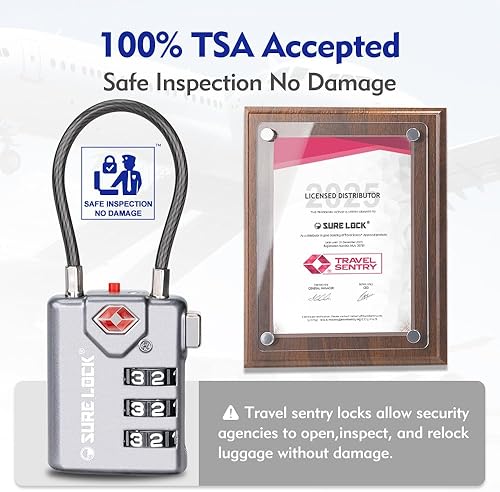 Vista 9 de SURE LOCK Cerraduras de equipaje de viaje compatibles con TSA, indicador de inspección, diales de fácil lectura, paquete de 2, NEGRO 2 PACK, serio