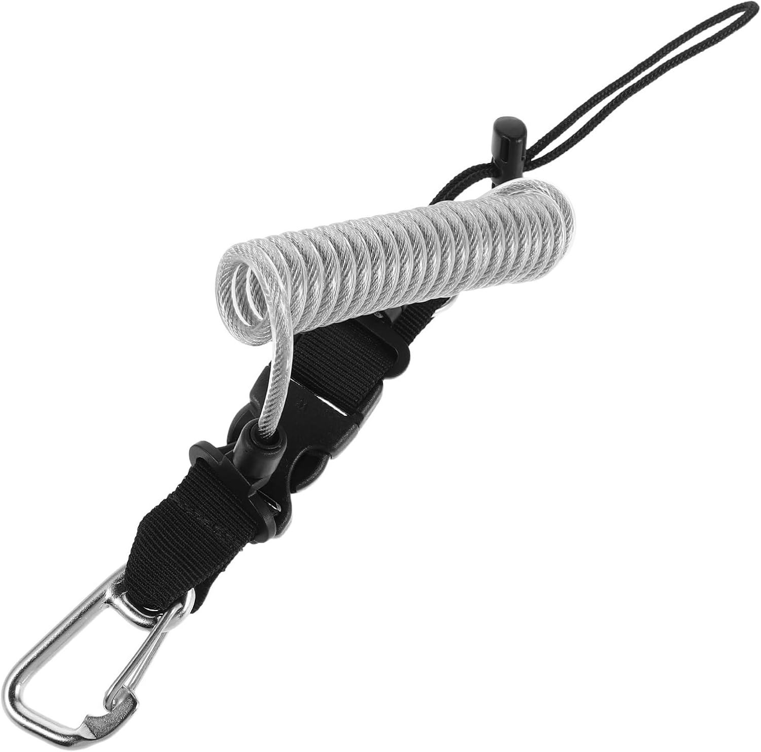 Diving Camera Lanyard Stainless Steel Safety Tether with Quick Release Buckle Anti-lost Retractable Rope for Underwater Scuba Equipment Silver Gray