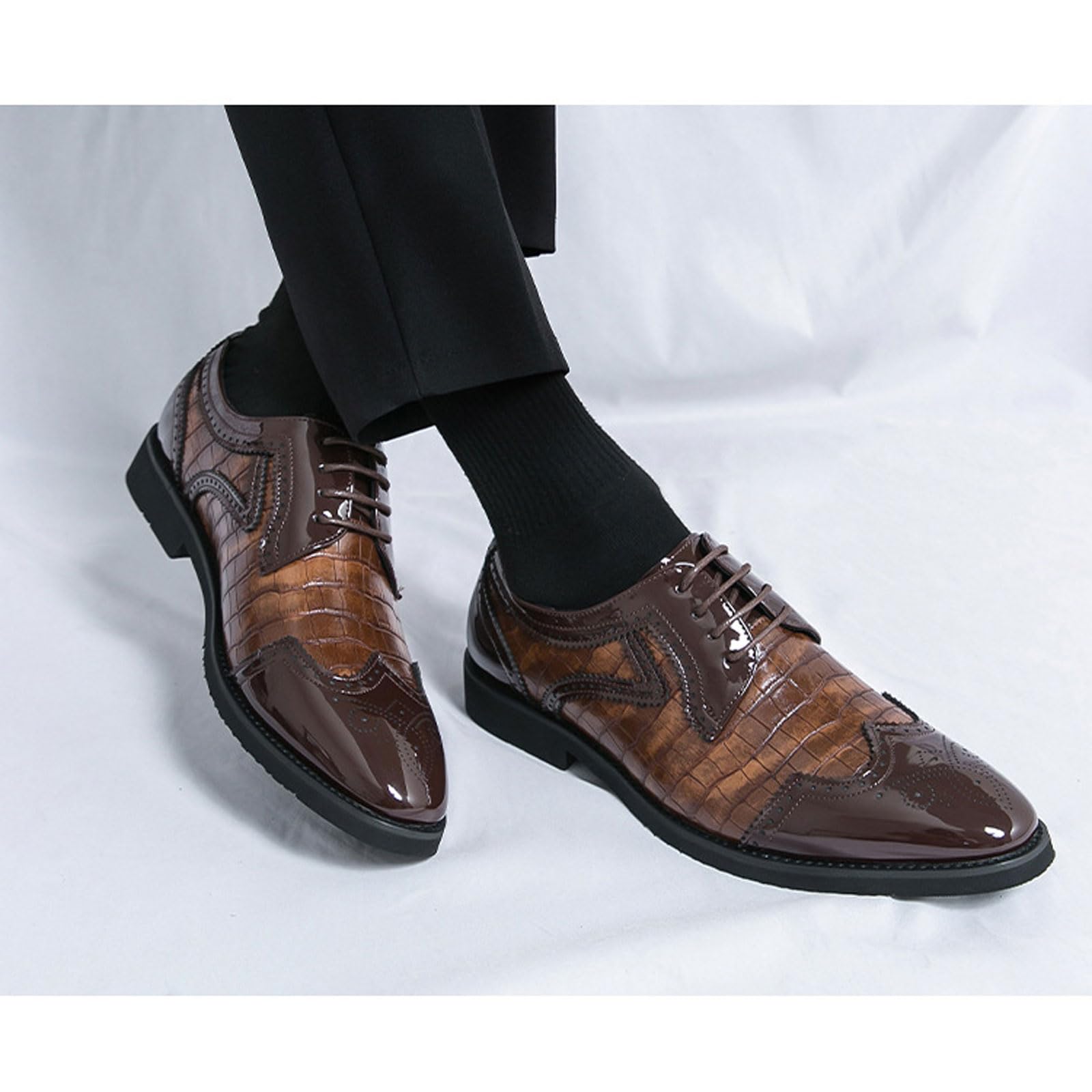 Oxford-Schuhe Herren Elegante Schnürer Zweifarbige Mit Brogue-Details Für Business & Festanlässe