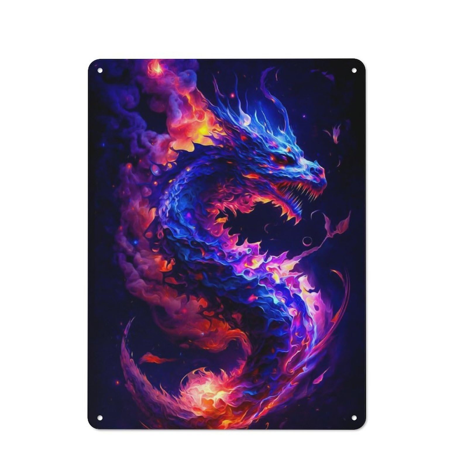 Dragon Tin Wall Plaque 40x30cm, Rustic Cottage Wall Art for Dining Room, Cafe, Entryway Or Family Room
