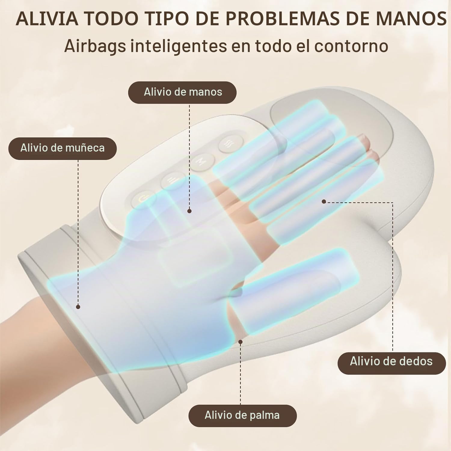 Masajeador de manos con alivio de calor y compresión, masajeador de mano recargable eléctrico con 3 masajes, 5 niveles de presión, guante de terapia para artritis y túnel carpiano