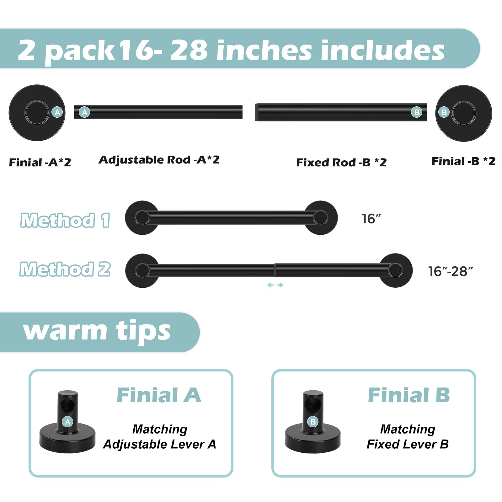 Paquete de 2 Barras de Cortina Magnéticas Negras para Puerta, Barra de Toalla Ajustable, para Puertas de Metal de 16 a 28