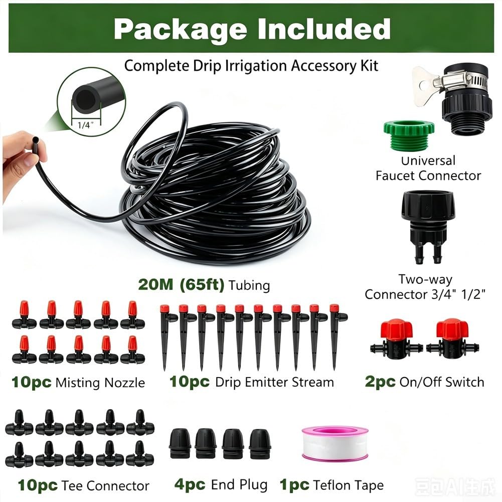Kit Irrigazione a Goccia con Timer per Giardino Kit Irrigazione(30 meters+timer)