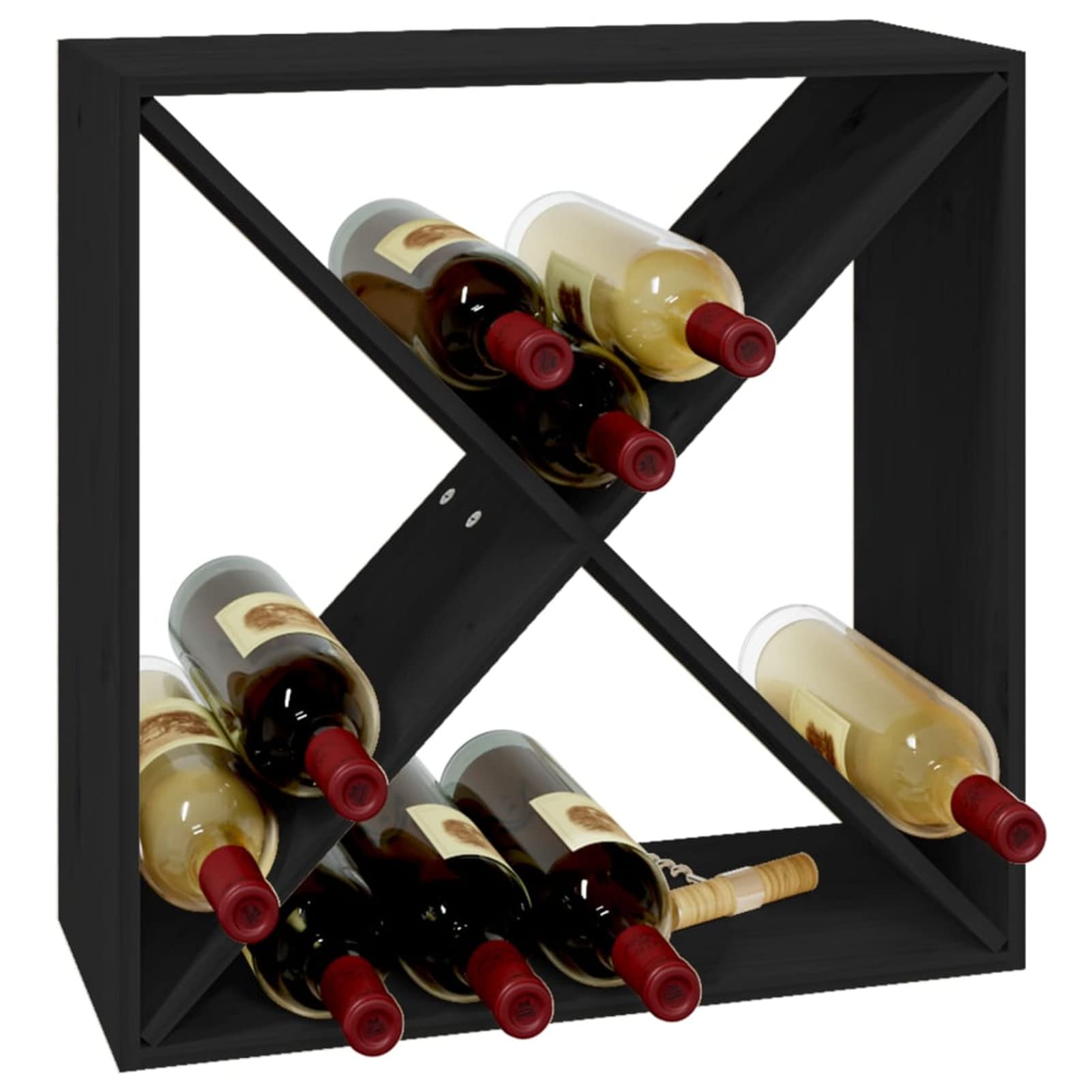 Tidyard Botellero Armario Botellero Botellero de Vino Soporte de Botellas de Pie Botellero Vertical para Cocina Bar Salón Estante para Botellas Madera Maciza de Pino Negro 62x25x62 cm