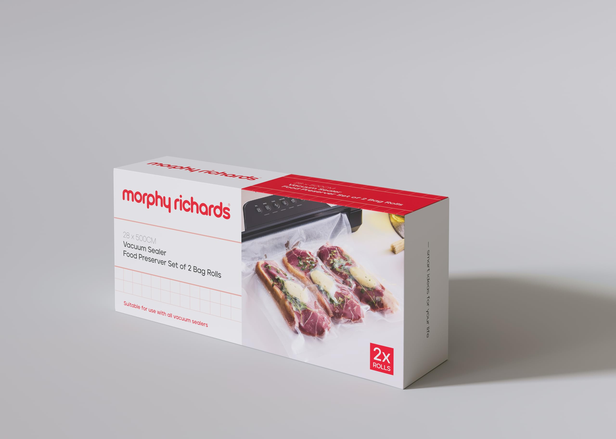 Morphy Richards Customisable Vacuum Sealer Bag Roll 28cm x 500cm 2 Pack Clear