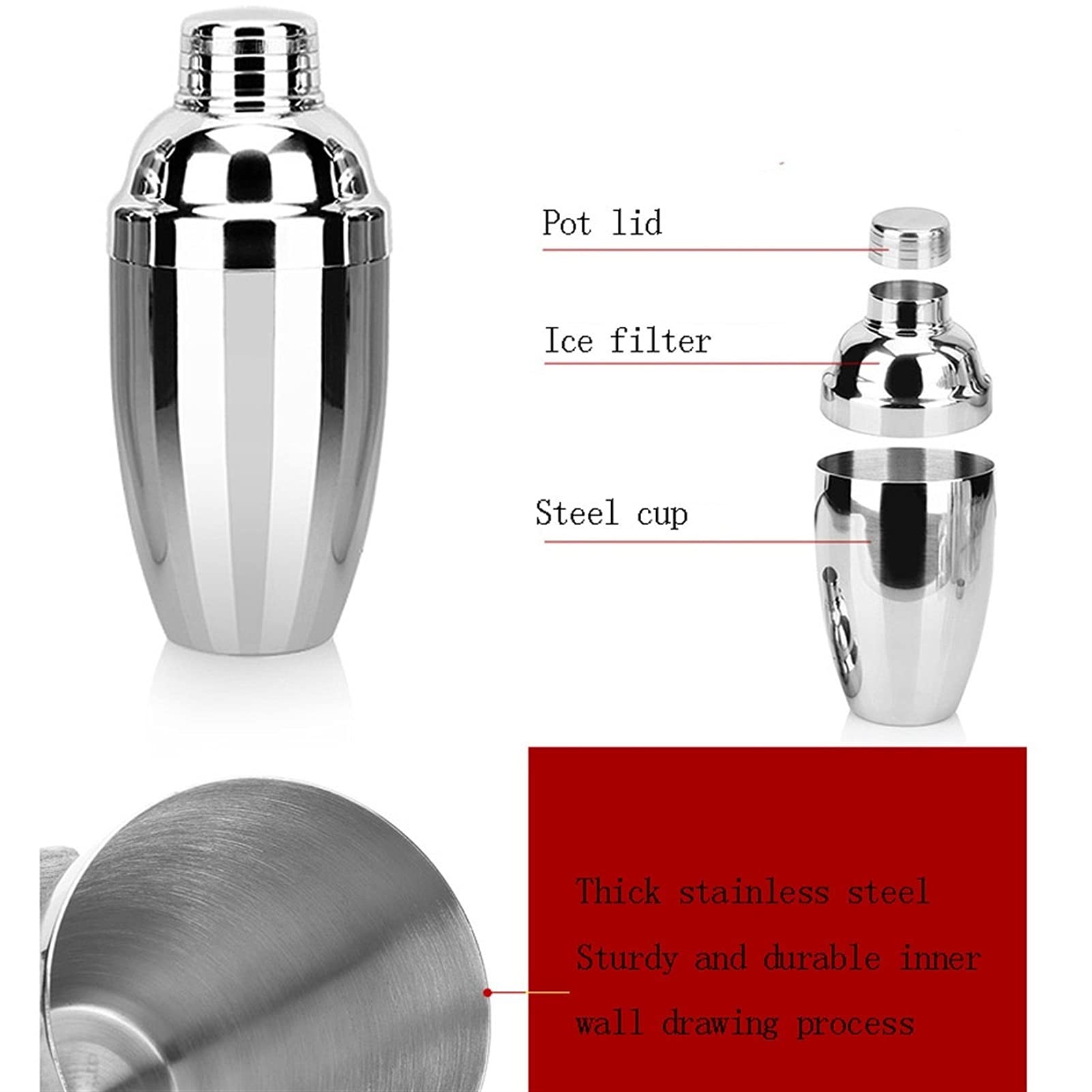 Mezclador de vino Conjunto de agitadores de cócteles Premium, Set de barman de acero inoxidable de 8 piezas Conjunto de colador de cócteles, Jigger, Bar Spoon & Pourers, Accesorios Cocktail Bar Set de