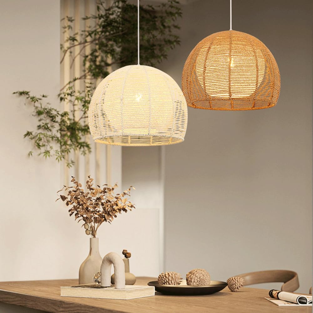 Wisząca Lampa Wiklinowa E27, Abażur Z Plecionego Koszyka Z Rattanu, Lampa Sufitowa W Stylu Rustykalnym, Rustykalnym, Boho, Do Salonu, Wyspy Kuchennej CJSLXGBL