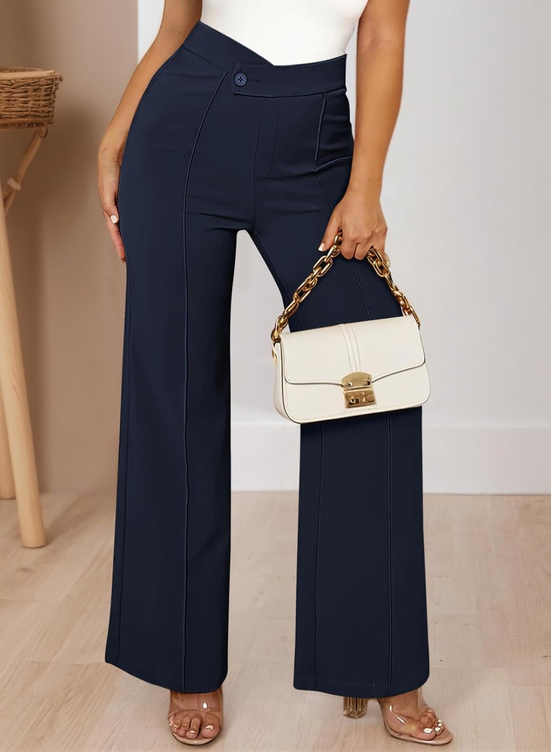 Pink Queen Womens Crossover Dressy Pants Business Casual Work Pants High Waist Pull On Trousers Office Slack - Image 4