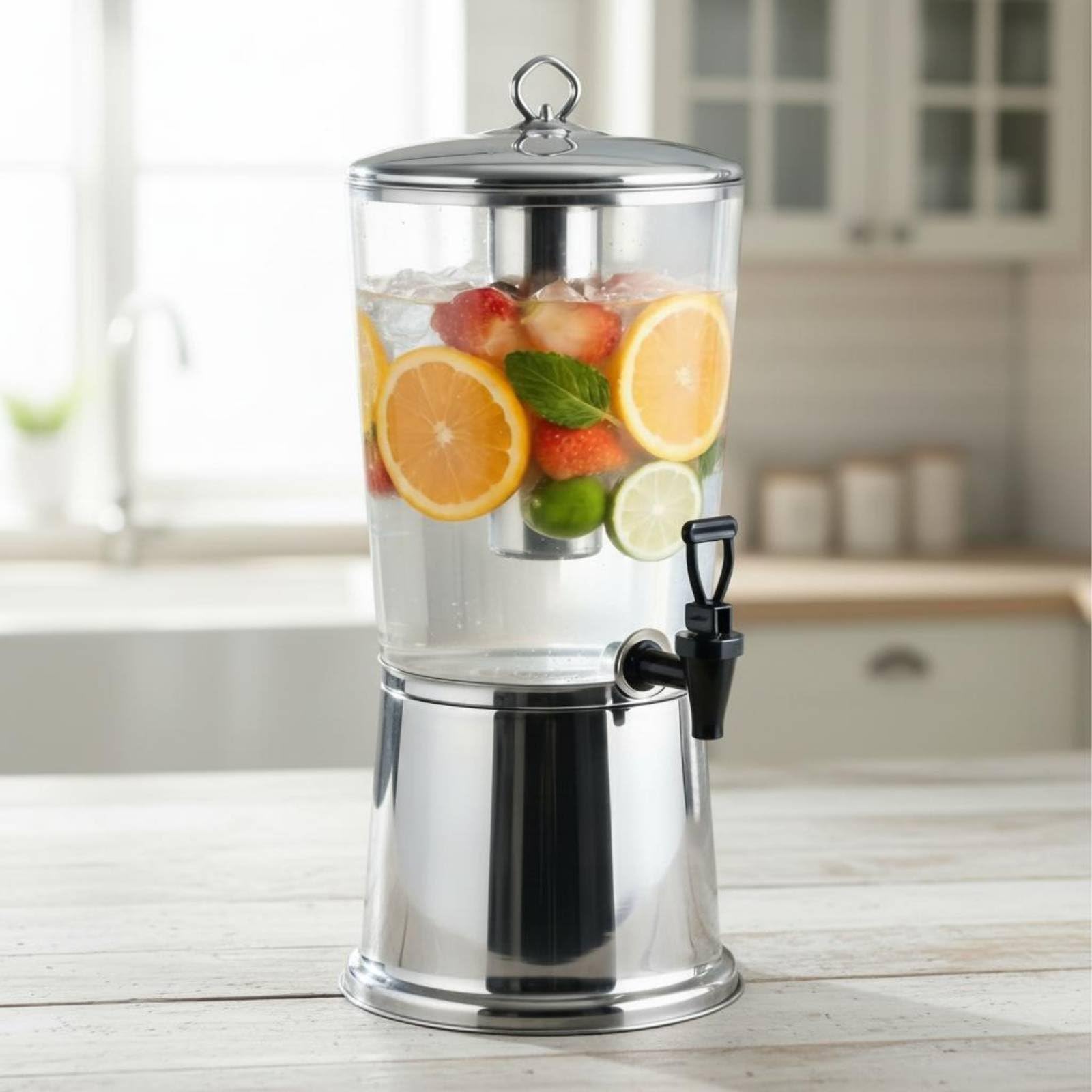 perfk Dispensador de Jugo Frío con Grifo Ergonómico Depósito de 8L Acero Inoxidable Cuerpo Transparente Estructura Desmontable Adecuado para Brunch Reuniones de Trabajo Restaurantes Hoteles