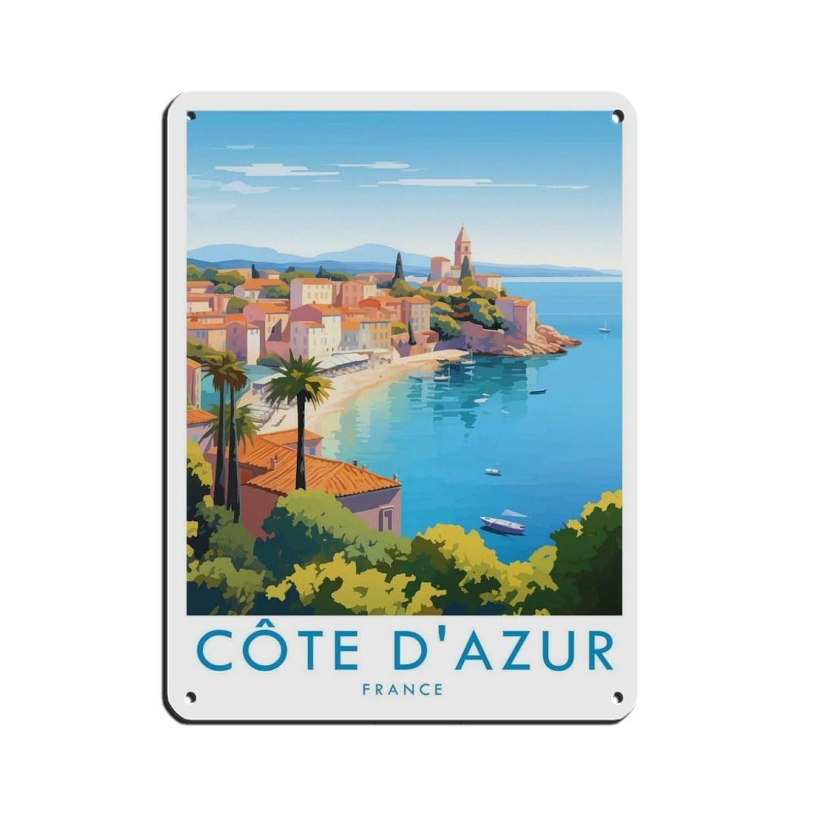 Cote D'Azur Travel Poster, France Tin Sign Vintage Metal Pub Club Cafe Bar Home Wall Art Decoration Poster Retro 12x16inch(30x40cm)