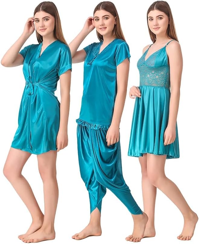 Women's Satin Solid Above Knee Length Babydoll,Short Robe with Lingerie Set,Top with Pyjama Perfect for Bedroom Special nightss Honeymoon 2026 - view 1