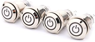 Latching Push Button Switch,16mm 12V IP65 Waterproof Metal Red Light LED Button ON/Off Switch for 16mm 5/8" Mounting Hole