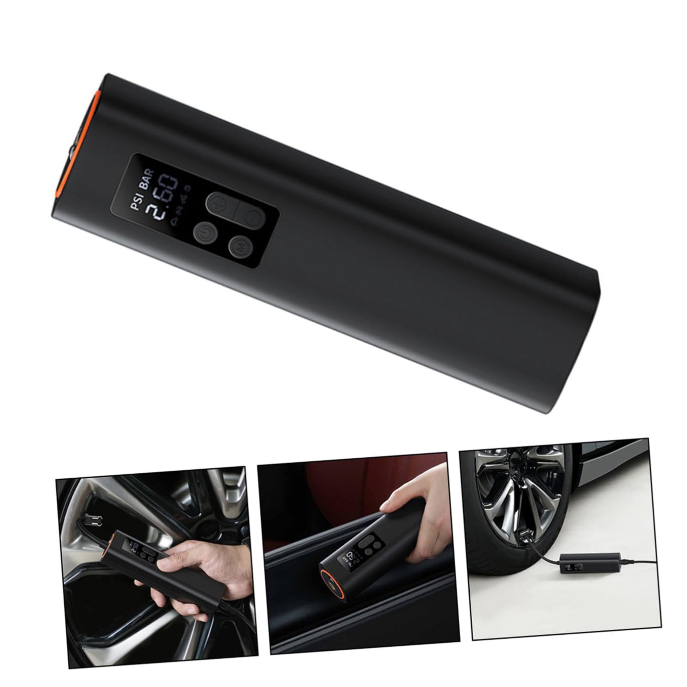SOLUSTRE Mini Bomba Eléctrica Portátil para Neumáticos de Coche y Bici | Pantalla Digital Presión, Negro, Cobre Abs Goma, para Senderismo y Camping
