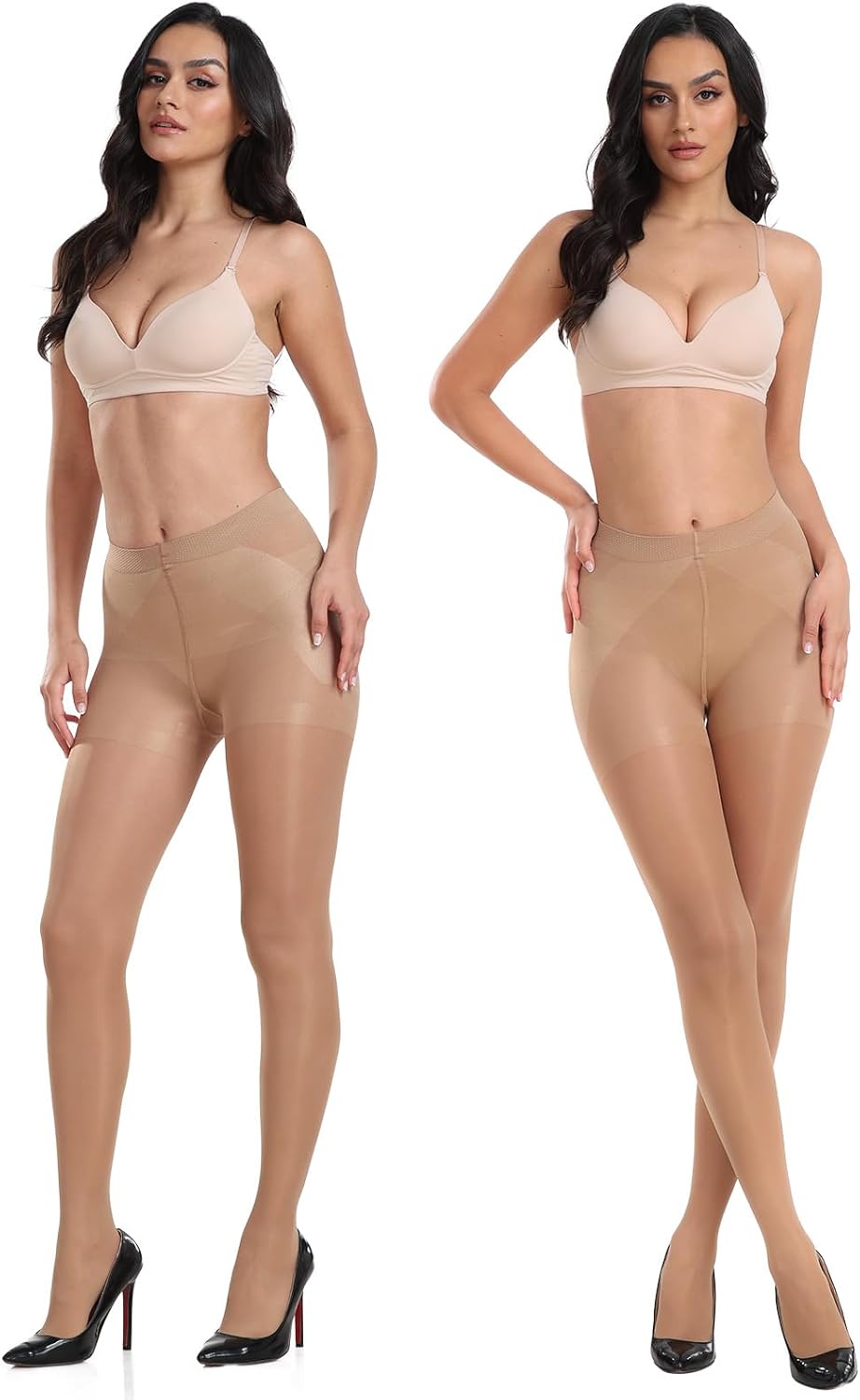 Yilanmy Women's Control Top Pantyhose Sheer Tights Tummy Control Support Stockings 40 Denier Shaping Tights 2 Pairs