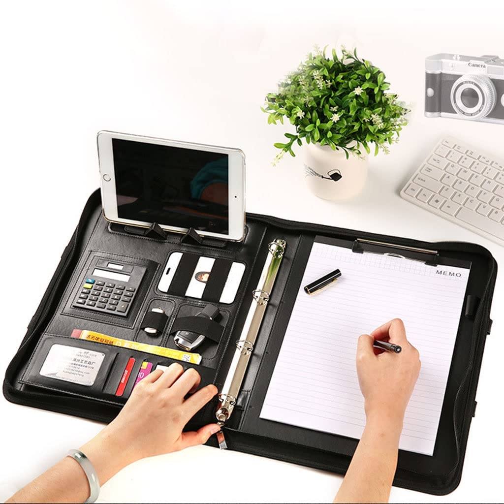Ledermappe A4 Konferenzordner, Portfolio, Dokumentenhalter mit Reißverschluss, PU-Leder, Ordner, Padfolio, Dokumentenaufbewahrung, Zwischenablage, Legal Pad, Schreiben