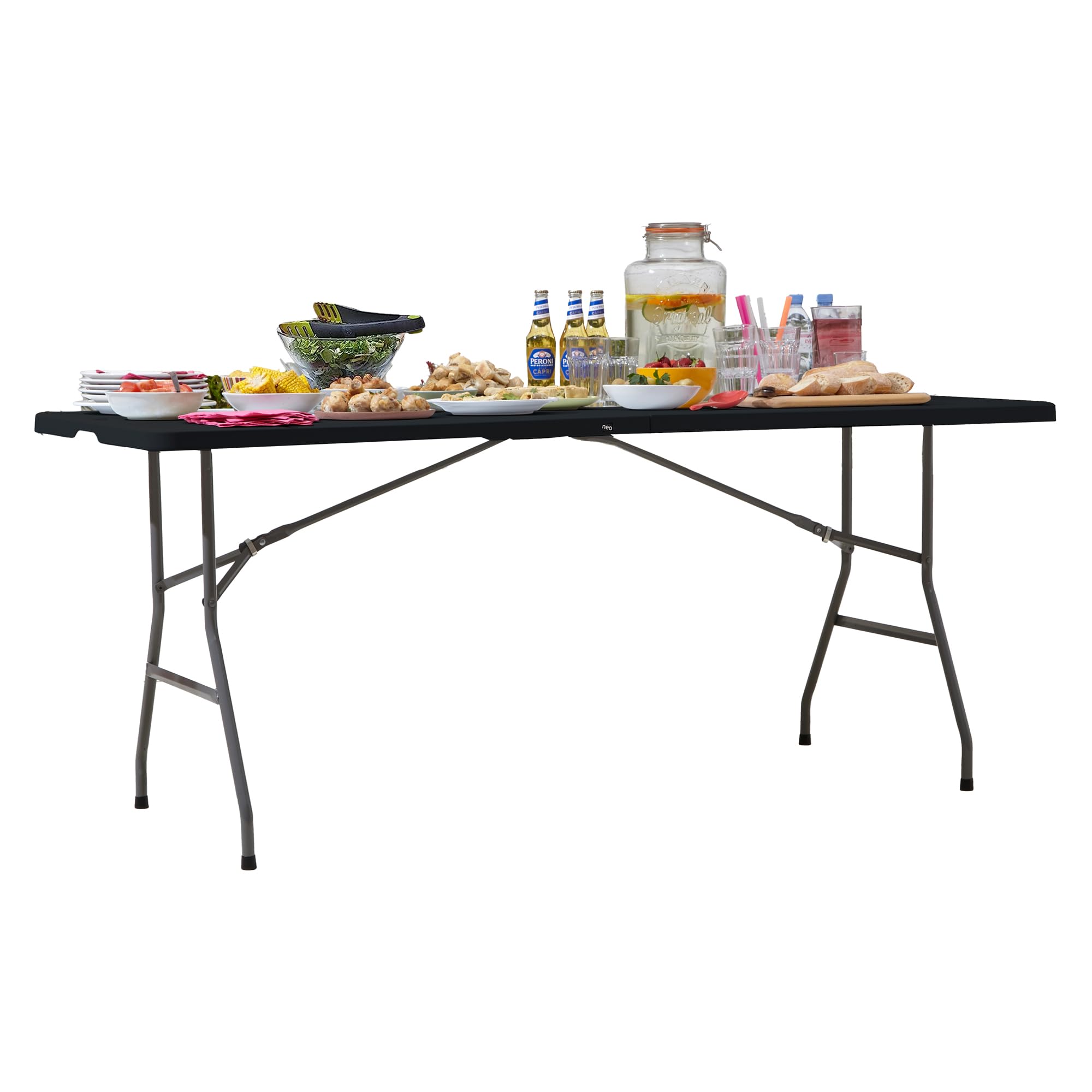 Neo Folding Table Portable Fold Up Tables Camping Garden Party BBQ Dinner Buffet Picnic (6 Foot Black)