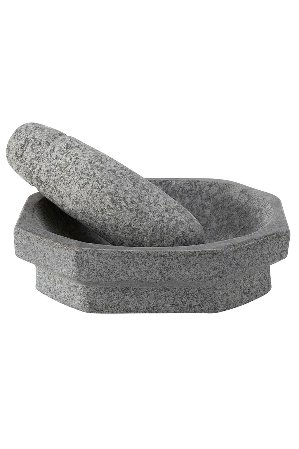 Kalvam Stone Mortar Pestle for Kitchen (8 inch), Grinder for Kitchen, Silbatta for Chutney, Ginger Garlic Crusher, Spice Grinding Khalbatta Stone - Grey