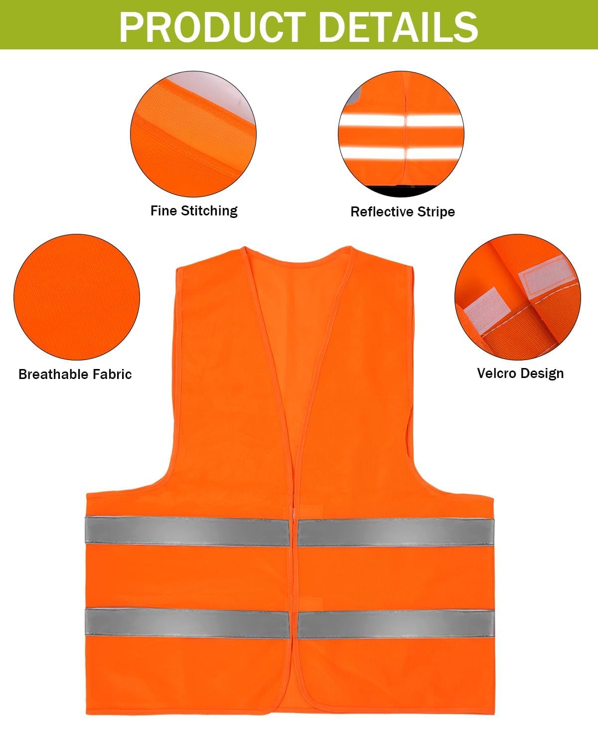 10 Unidades Chalecos Reflectantes de Alta Visibilidad, Chaleco Reflectante con 2 Tiras Reflectoras para Trabajo, Moto, Ciclismo, Running, Construcción de Carreteras y Control de Tráfico