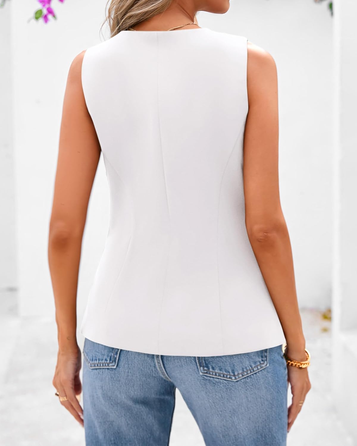 BTFBM Summer Sleeveless Blazer Vest For Women Dressy Button Down Round Neck Business Casual Outfits Work Suit Vests Tops - Image 3