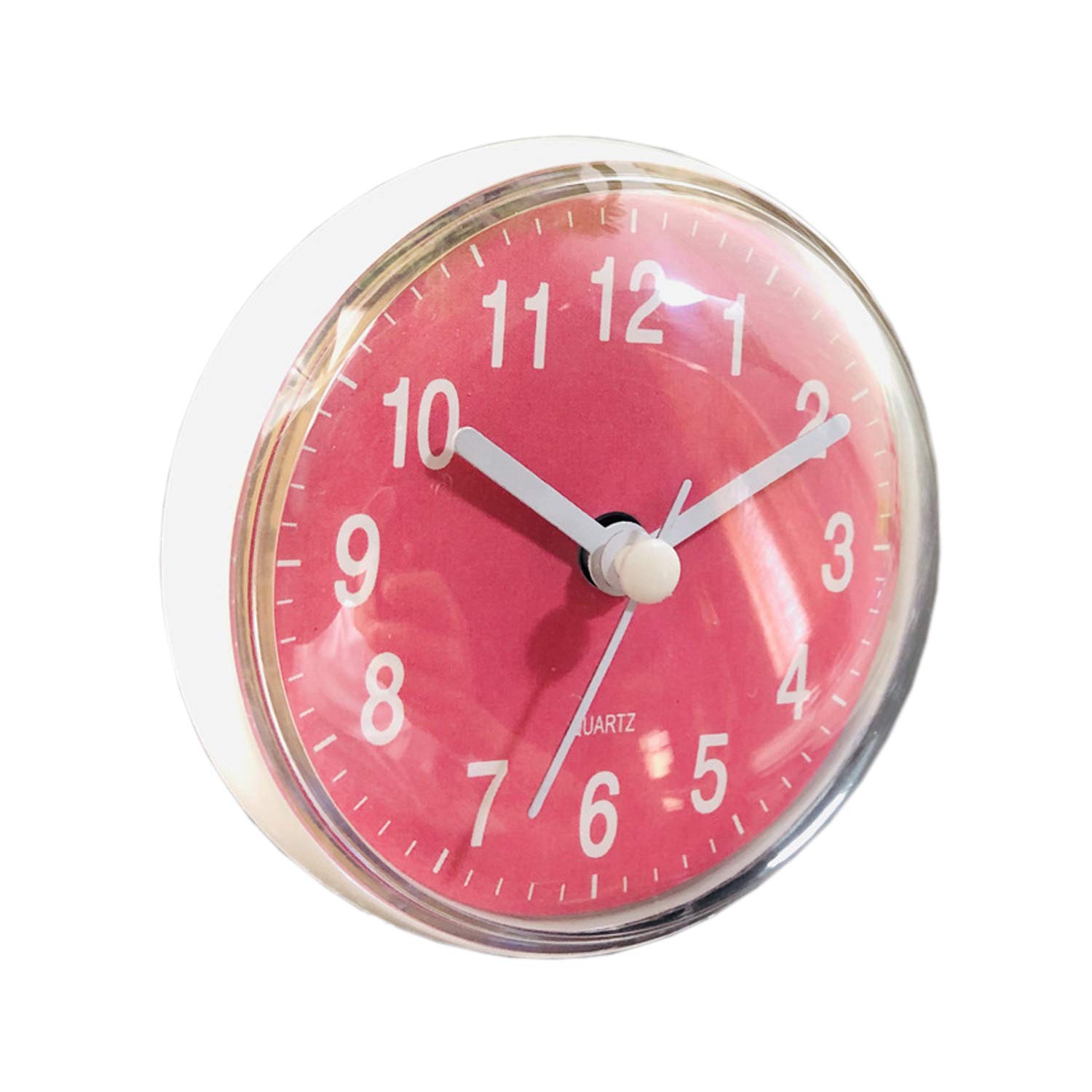 Verve Jelly Bathroom Shower Wall Clock - Waterproof Round Face Clock with Suction Cup, Arabic Numerals, Digital Dial - Pink, 2.8 * 2.8 * 1.7in