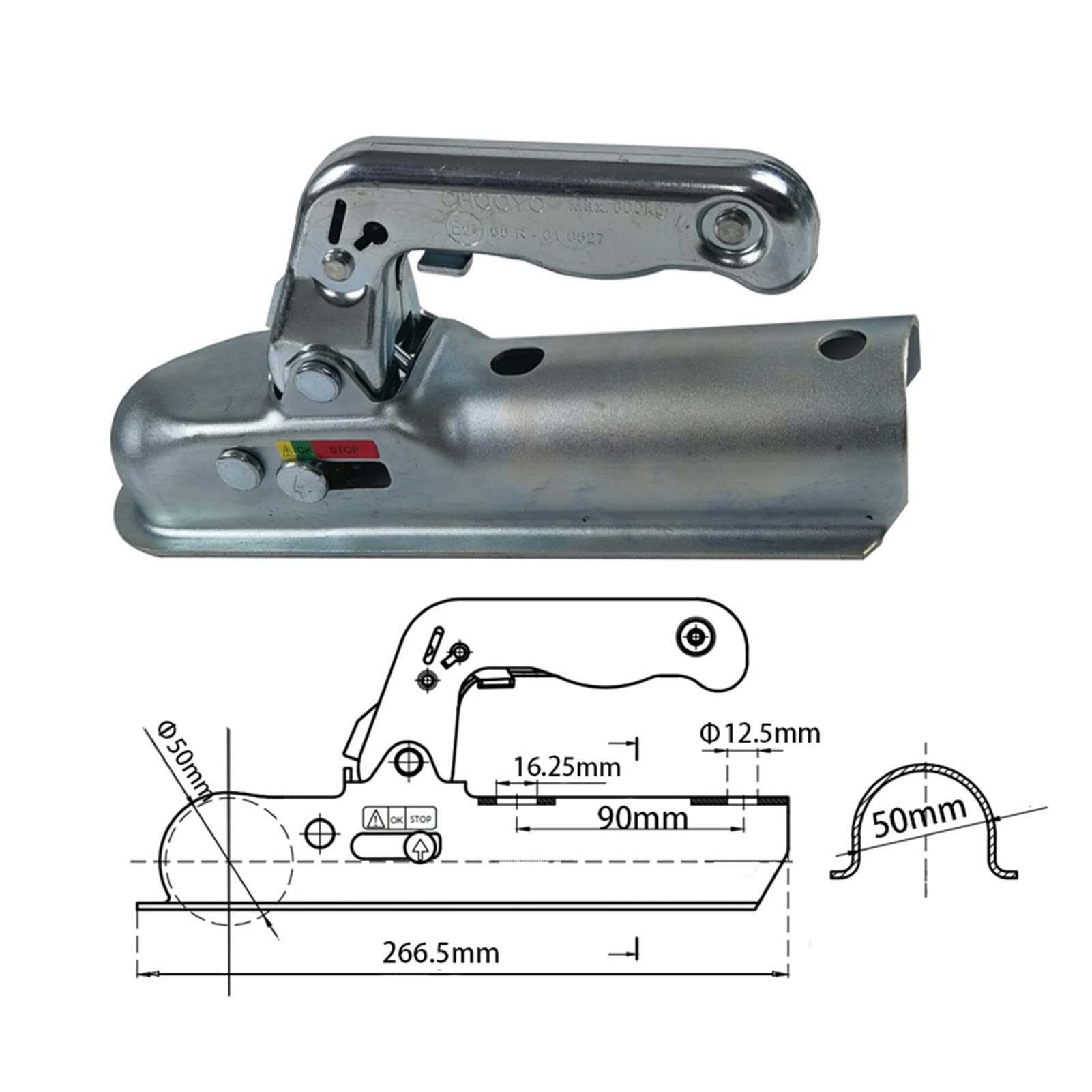 Zaczep do przyczepy, ZŁĄCZE PRZYCZEPY TARIELR DO 50MM KULI HITCH CZĘŚCI PRZYCZEPY ZATWIERDZONE PRZEZ EMARK(50X60S)