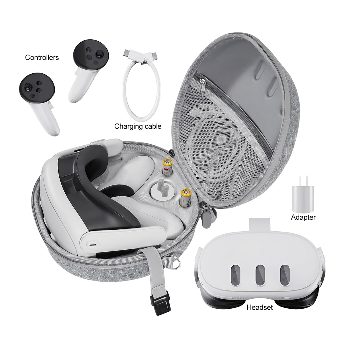 Custodia da trasporto compatibile con Meta-Quest 3, custodia da viaggio rigida protettiva per cuffie da gioco VR3, controller touch, batterie e accessori