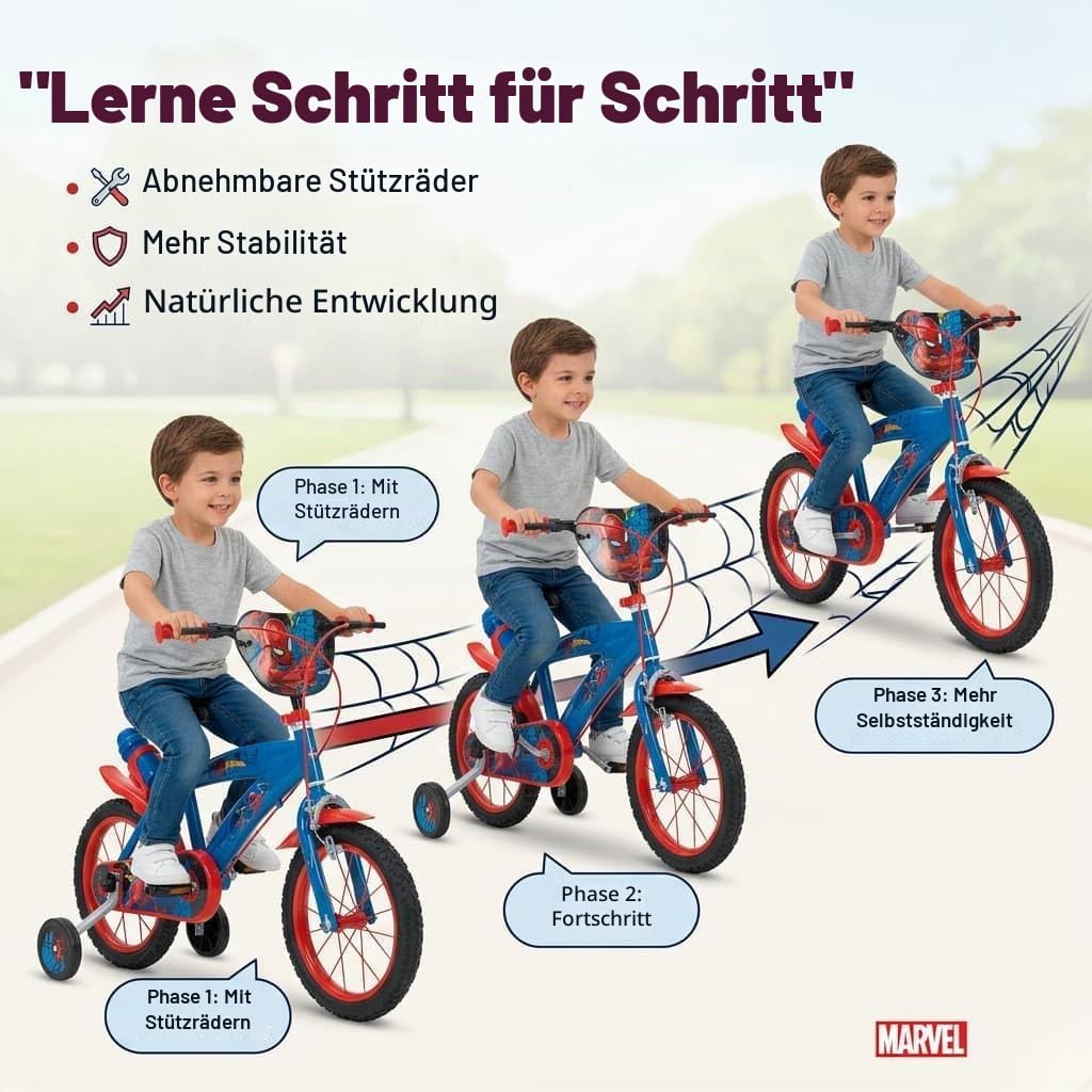 Toimsa Fahrrad 14 Zoll Spiderman Huffy 4/6 Jahre, bunt, 14874, 14 inches