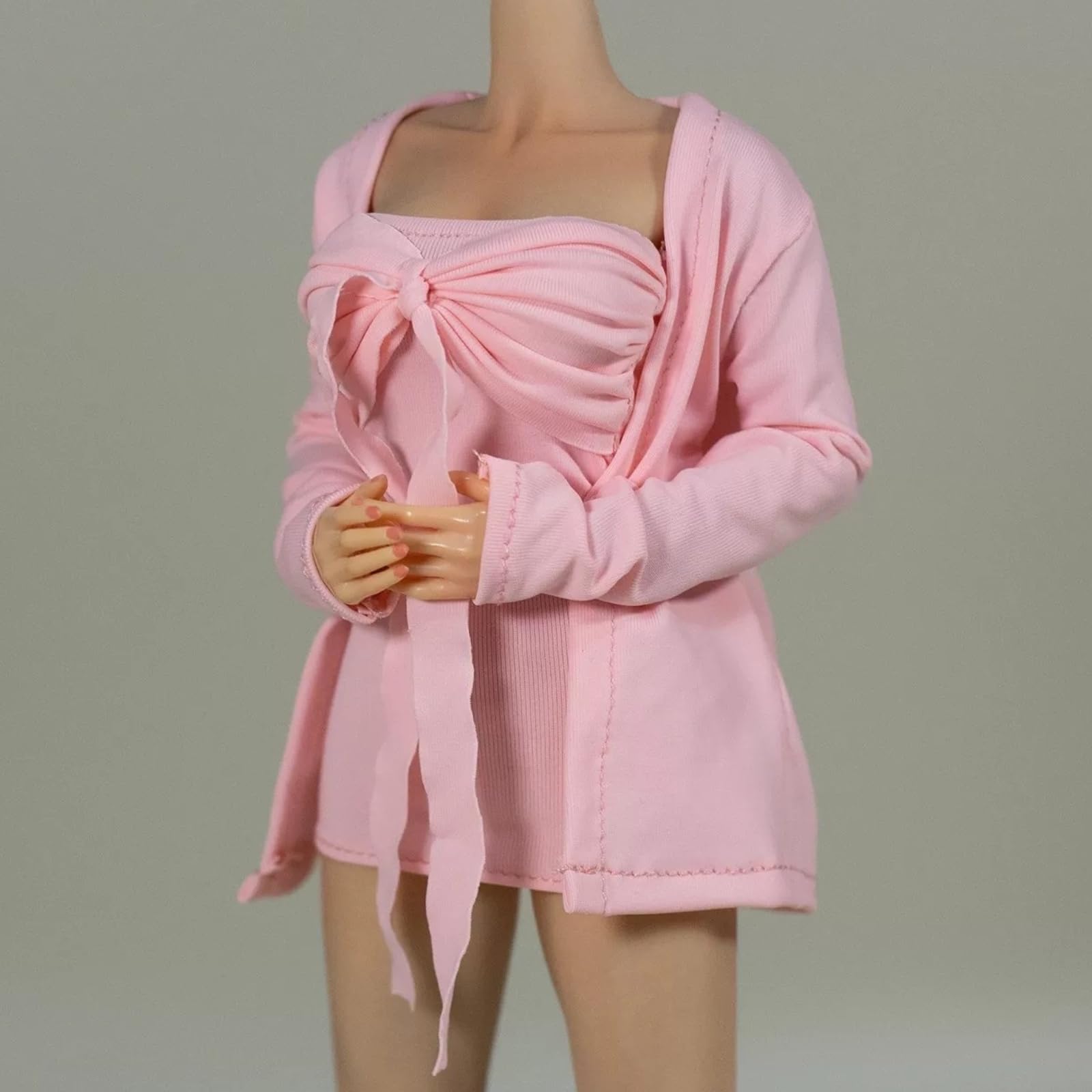 Abbigliamento Bambola Donna Set Vestito Cappotto Abito Completo Outerwear Doll Finitura Pulita Corto Nodo Anteriore Tessuto Liscio Adatto a Collezionisti Display , Rosa Scuro