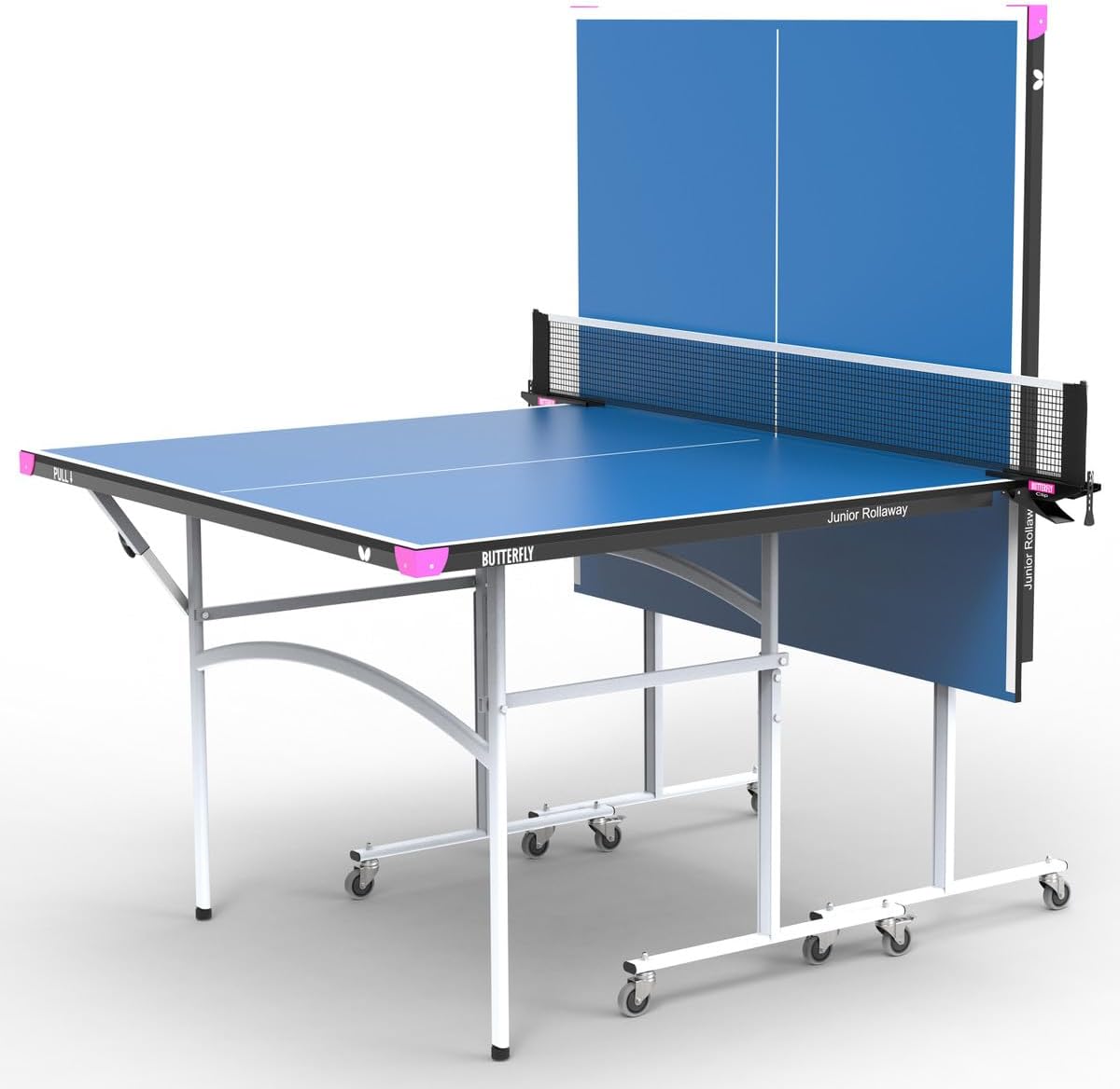 Butterfly Junior Rollaway Ping Pong Table - 3/4 Size Table Tennis Table - Space Saver Game Table for Game Room - Regulation Height Ping Pong Table - Sturdy Frame - Net Included
