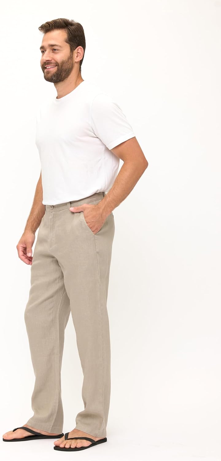 Men's 100% Linen Pants with Button Closure - Image 6