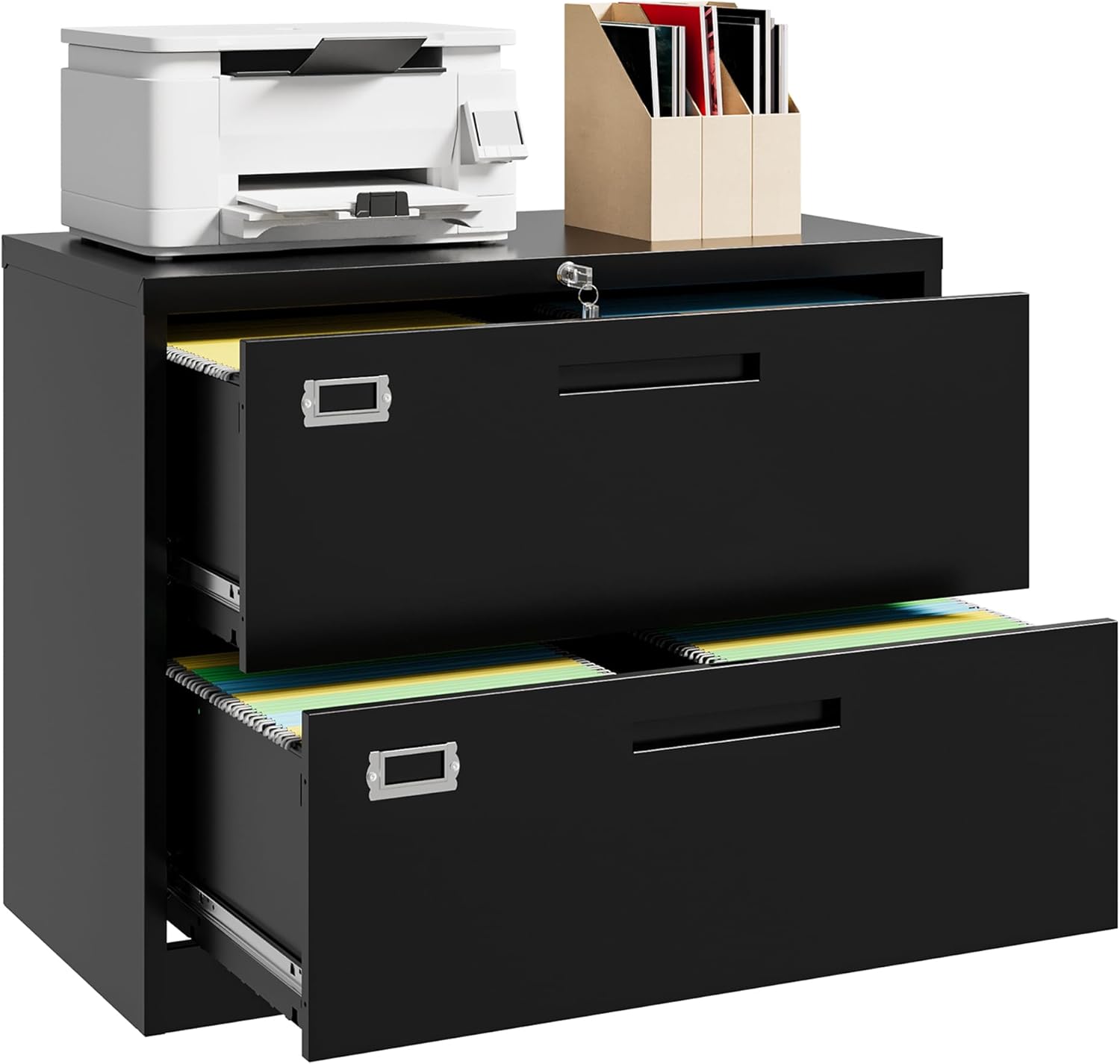 Black and Gray Metal 2-Drawer Lockable Lateral File Cabinet