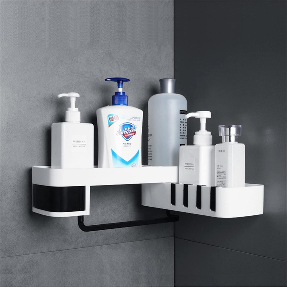 OWOT Adhesive Shower Caddy Bathroom Shelf Wall Mount Shower Shelf Rotating Expandable Shampoo Holder W Clear Adhesive No