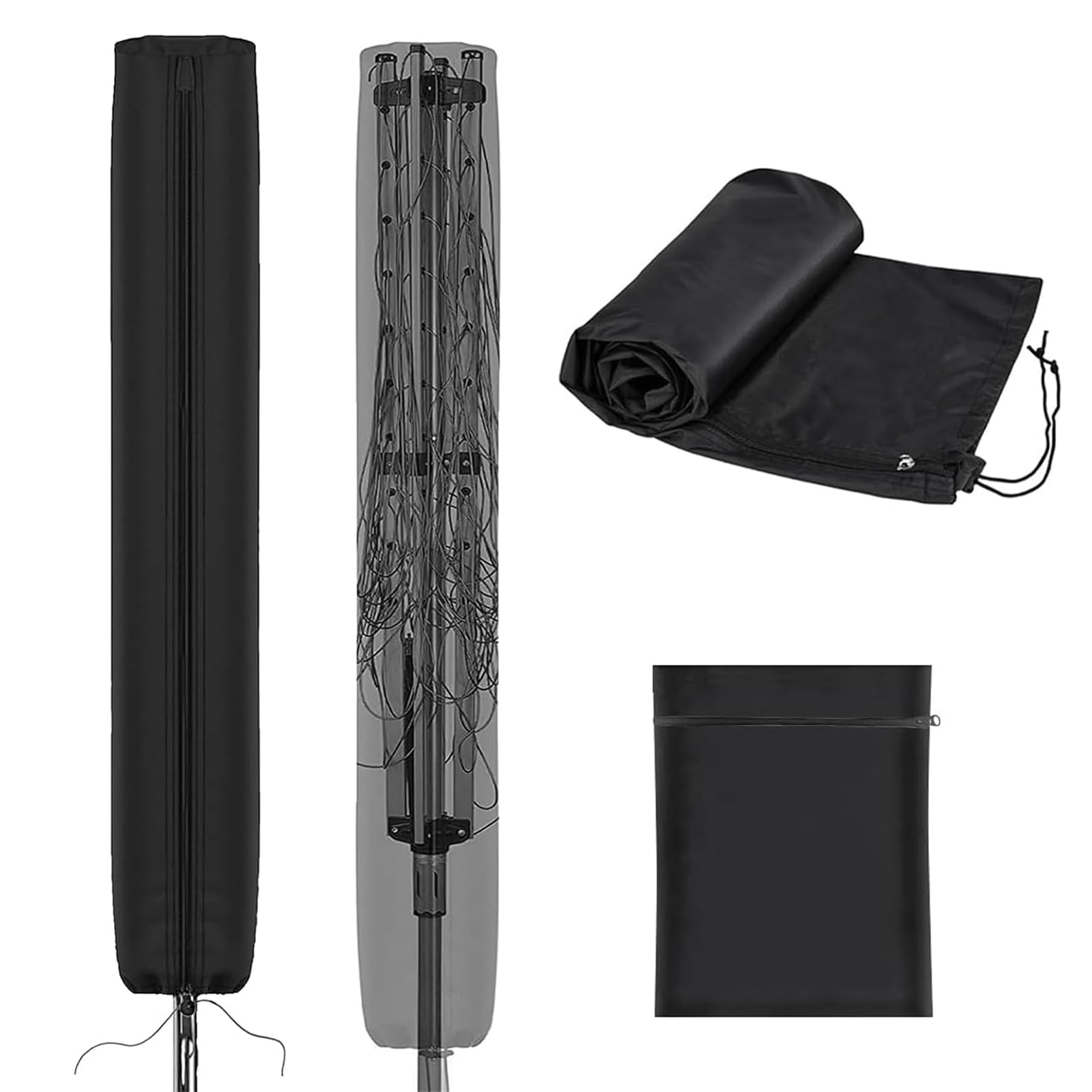 Wenya Black 420D Heavy Duty Rotary Washing Line Cover, Waterproof Clothes Drying Racks Cover With Zip And Drawstring, Universal Fit For Dryer, Airer, Parasol (168X16x16cm, )