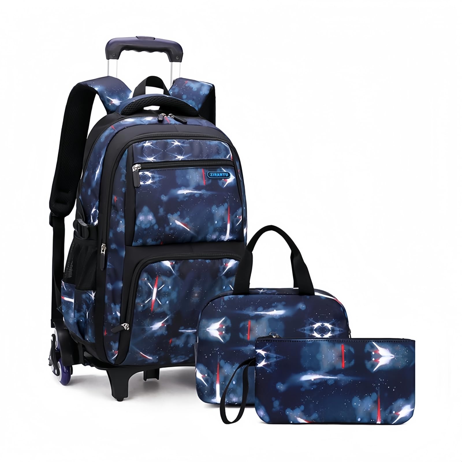Zaino Trolley per Ragazzi Elementare Zaino Scuola con Ruote 3 Set Borsa per il Pranzo e Astuccio per le Matite