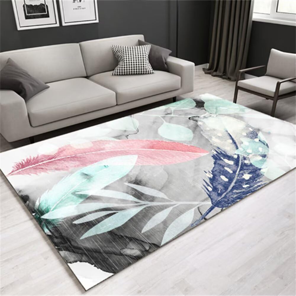 Tapis de sol exterieur 120x160cm bleu imprimé botanique gris rose