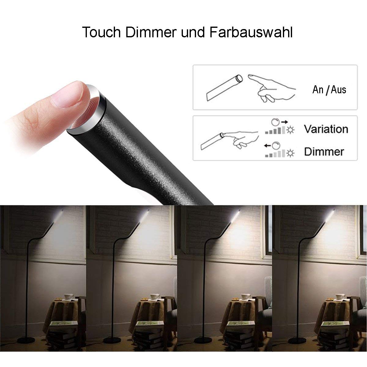 LIGHTEU, LED Floor Lamp 6 W Touch Sensor Switch, Floor Lamp Modern and Simple Style, Continuous Dimming - Image 2