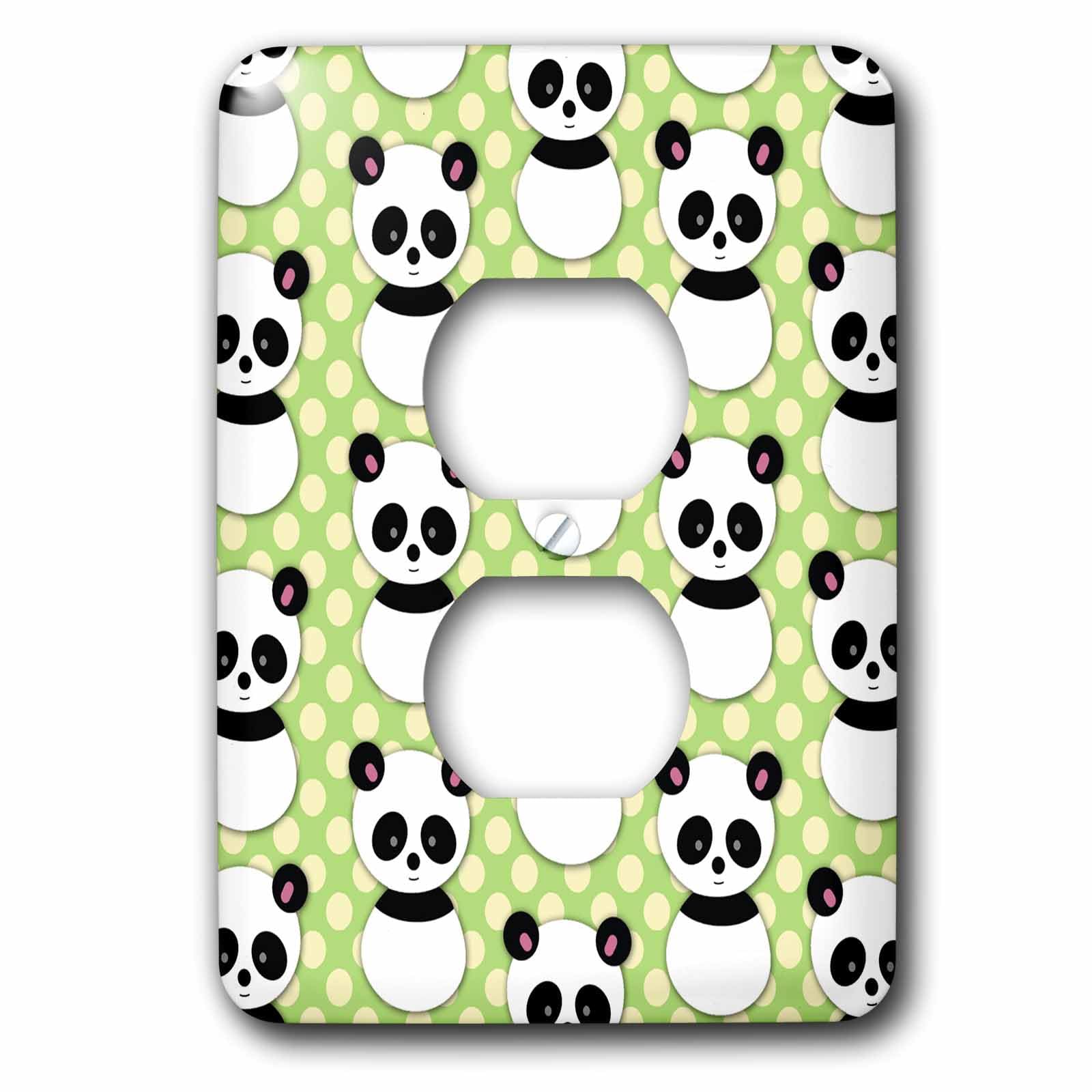 Panda mignon à pois vert citron lsp_26432_6 plaque décorative pour interrupteur mural