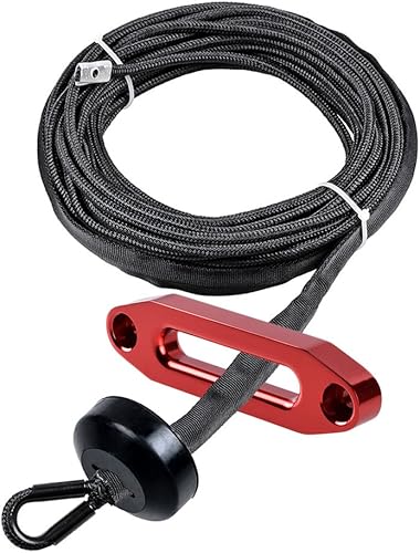 Miniatura 34 de Cuerda de cabrestante sintética amarilla de 50 pies x 1/4 + guía Hawse + tope de goma para ATV UTV SUV camión KFI Ramsey