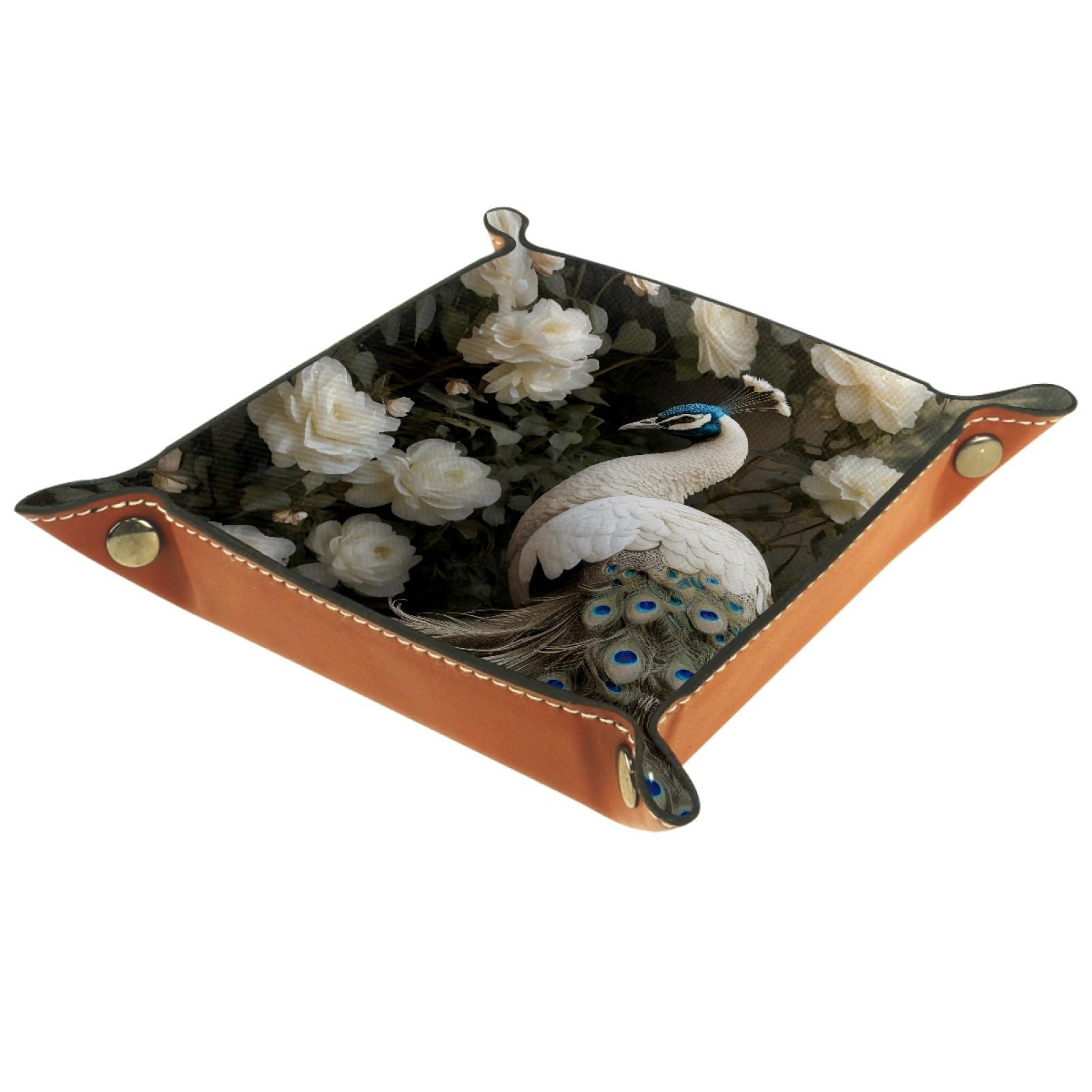VAPOKF White Peacock Portable Folding Dice Rolling Tray, Microfiber Leather Dice Holder for Dice Games Like RPG, DND and Other Table Games