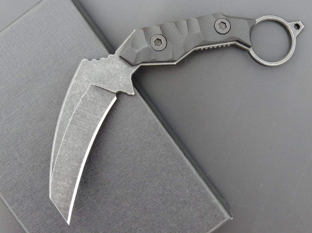 Ccanku C1693 Fixed Blade Knives D2 Blade Steel & G10 Handle Claw Knife for Outdoor, EDC Tool, Survival with Kydex Sheath (Black)