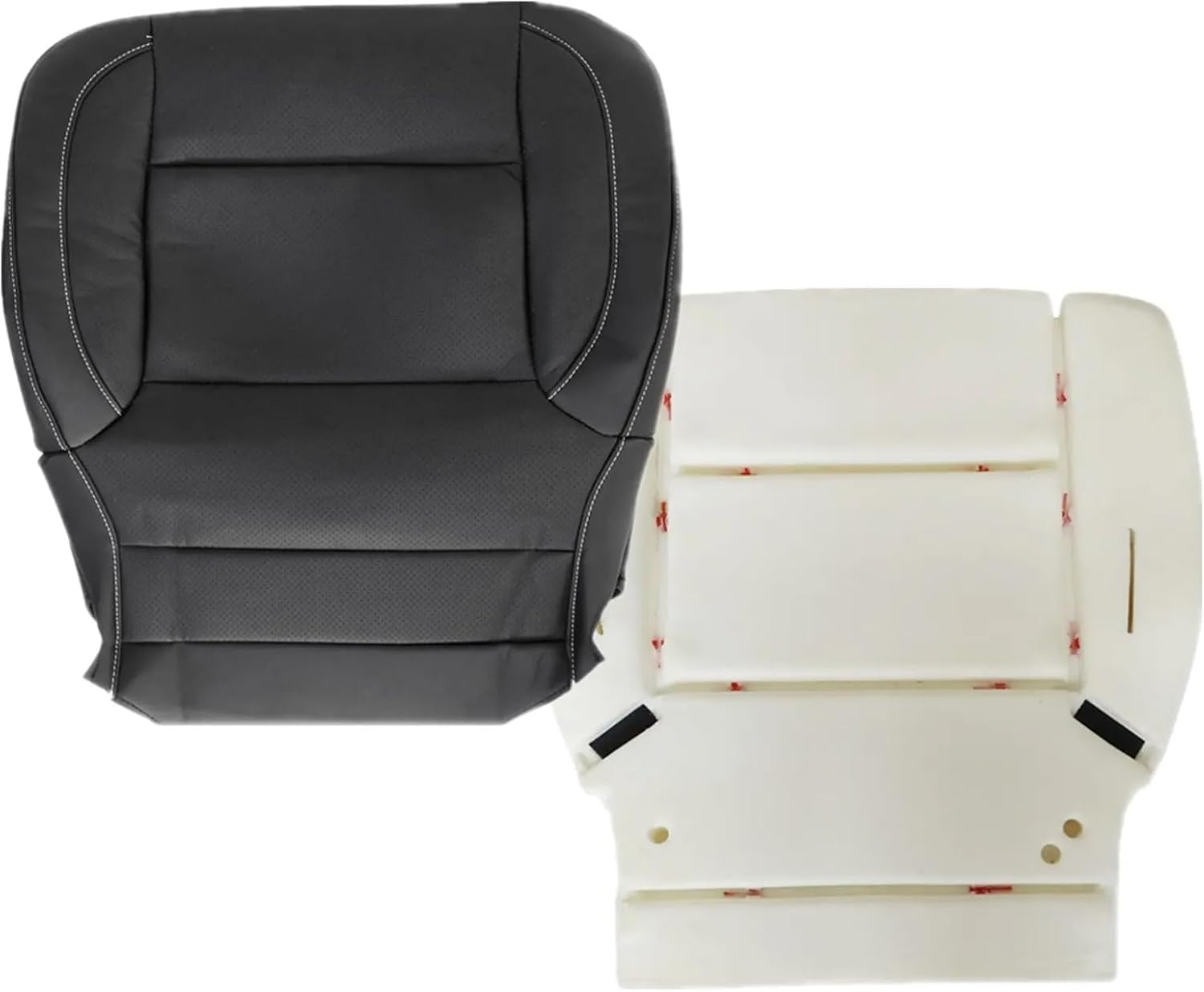 NLQR Driver or Passenger Bottom Replacement Perforated Leather #H2U H1Y H3B or 4AA Black Seat Cover & Foam Cushion Compatible with Chevy Silverado Tahoe Suburban Sierra 2014 2015 2016 2017 2018 2019