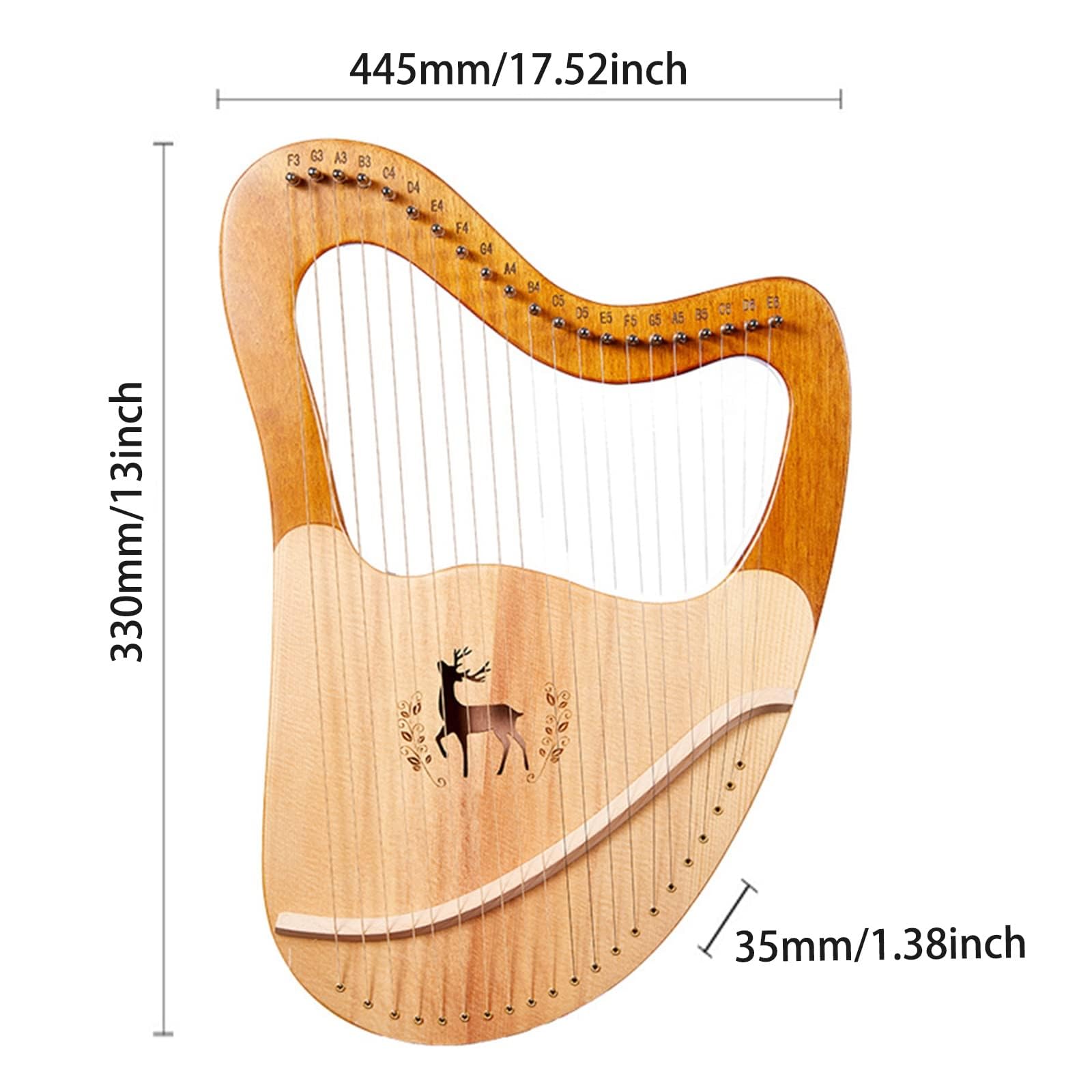 Lira a 32 corde, strumento musicale in mogano con borsa per il trasporto, chiave per accordatura, corda di ricambio, manuale in inglese per amanti della musica e principianti