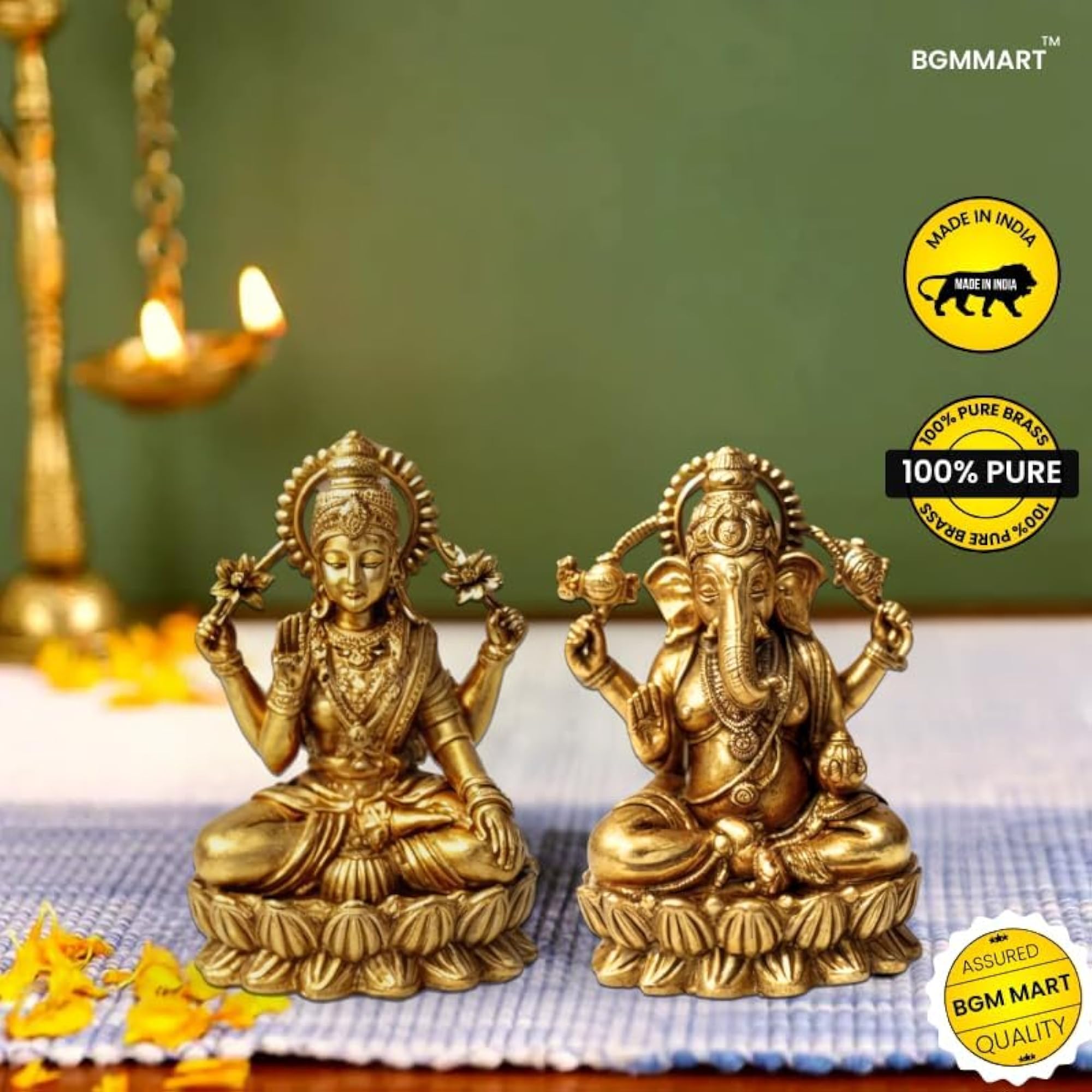 Brass Laxmi Ganesh Murti, Handcrafted 2-Inch Figurines