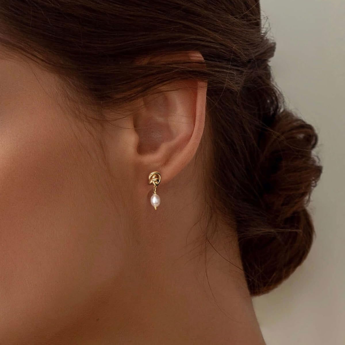 Pearl Earrings: 14k Gold-plated Dainty Pearl Drop Dangle Huggie Hoop Earrings for Women - Image 2