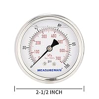 Vista 36 de MEASUREMAN - Manómetro hidráulico relleno de glicerina, totalmente de acero inoxidable, tamaño del dial de 2.5 pulgadas, montaje inferior NPT de 1/4