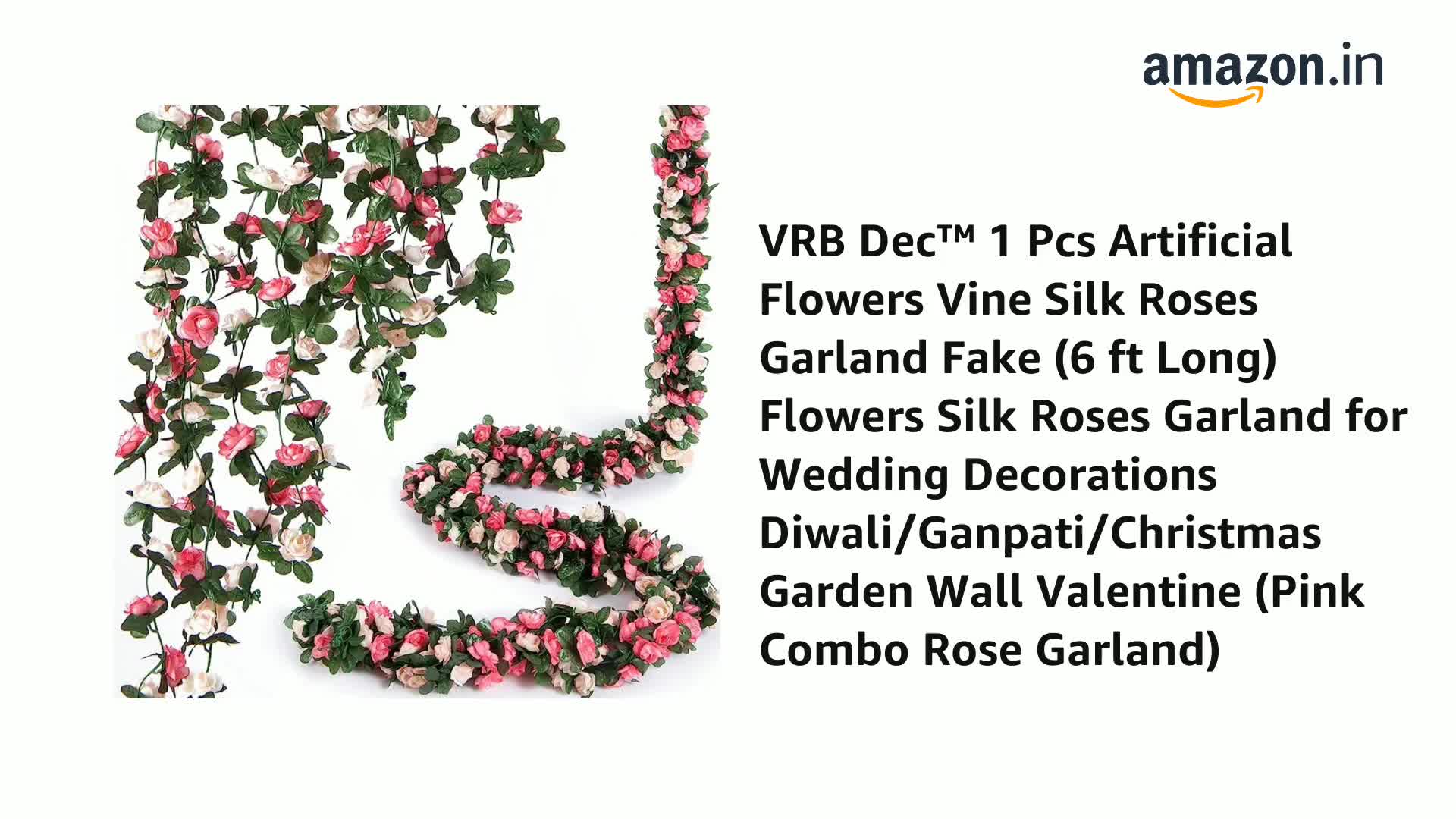 Buy VRB Dec 2 Pcs Artificial Flowers Vine Silk Roses Garland Fake