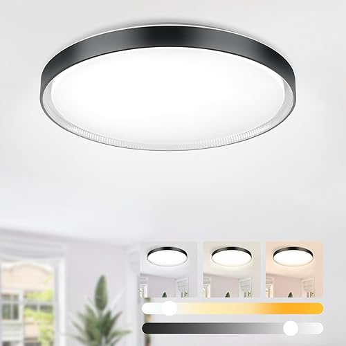 DLLT - Lámpara de techo redonda de cristal de 45 W, moderna lámpara LED regulable cerca del techo, lámpara de techo de 20 pulgadas para dormitorio,