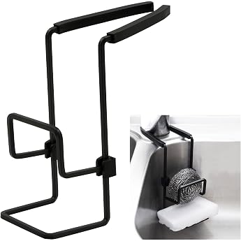 Sponge Holder Kitchen Hanging Sink Organiser - Metal Sponge Holder Kitchen Sink Waterproof Washing Sponge Holder Kitchen Sponge Holder - No Drilling Required Black