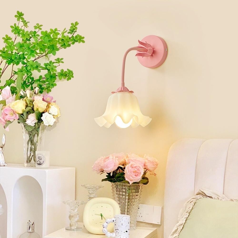 Applique Floreale A Parete In Stile Nordico Moderno – Lampada Da Muro 2 Luci E14, 35x45 Cm, In Metallo E Vetro, Per Camera E Soggiorno
